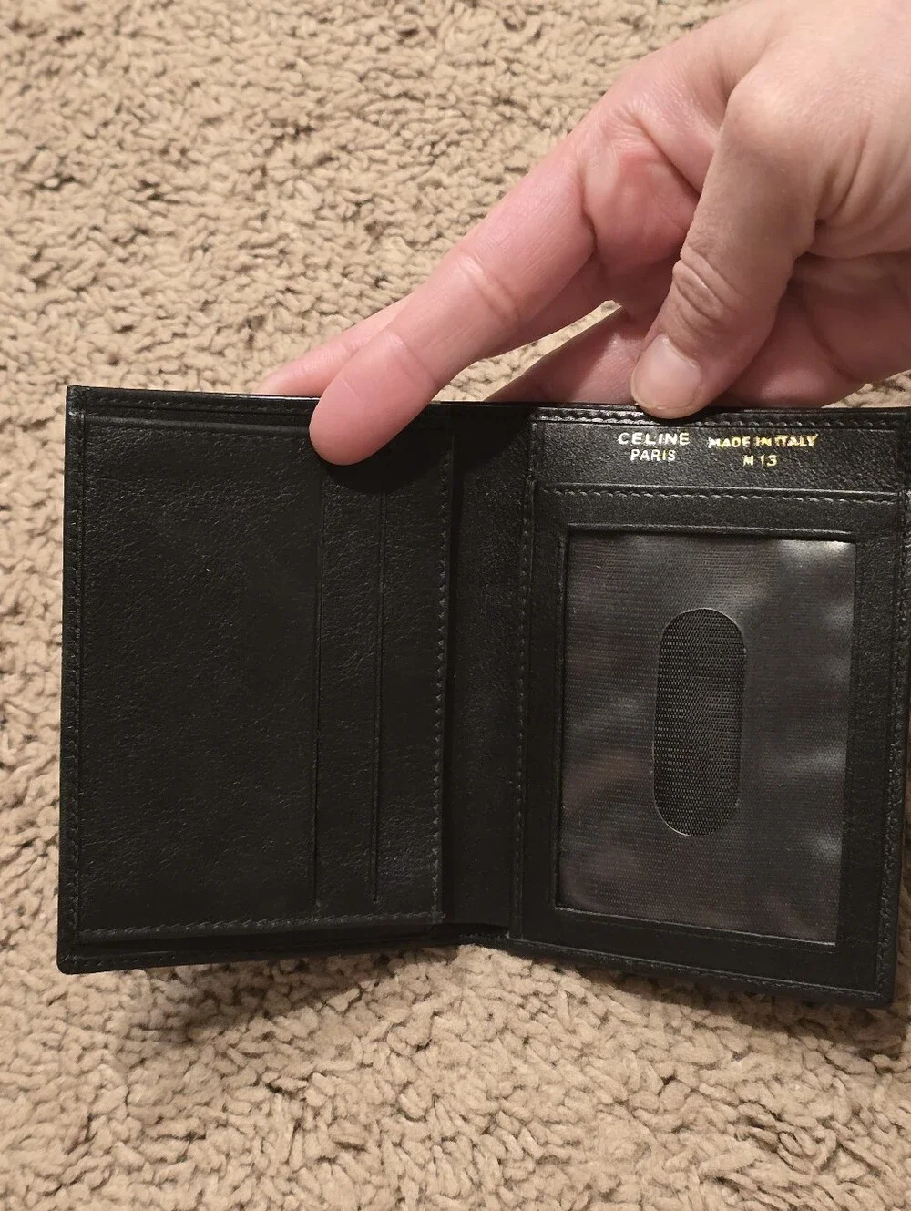Vintage Celine Black Grained Leather Bi-Fold Wallet / Passcase M13
